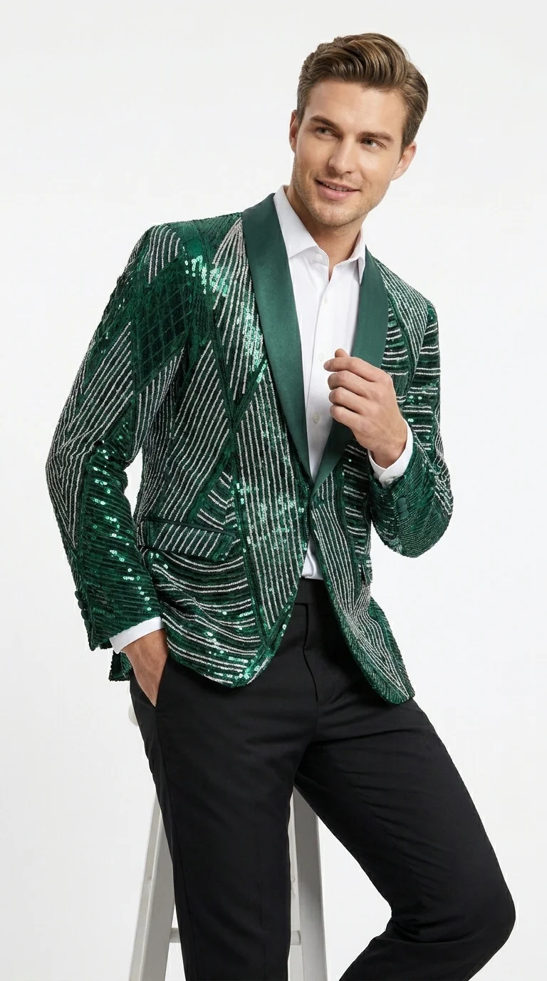 Mens Green Sequin Christmas Holiday Blazer – Luxury Party Jacket for New Year, Wedding and Festive Events New Year Jacket - Image 12