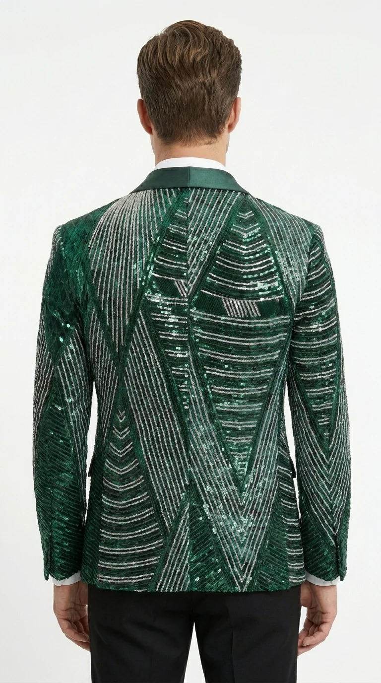 Mens Green Sequin Christmas Holiday Blazer – Luxury Party Jacket for New Year, Wedding and Festive Events New Year Jacket - Image 3