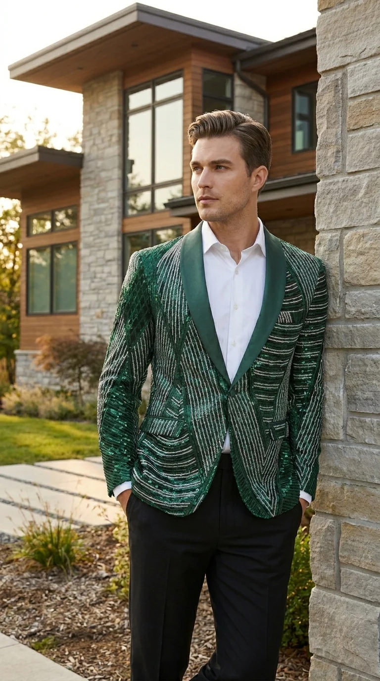 Mens Green Sequin Christmas Holiday Blazer – Luxury Party Jacket for New Year, Wedding and Festive Events New Year Jacket - Image 8