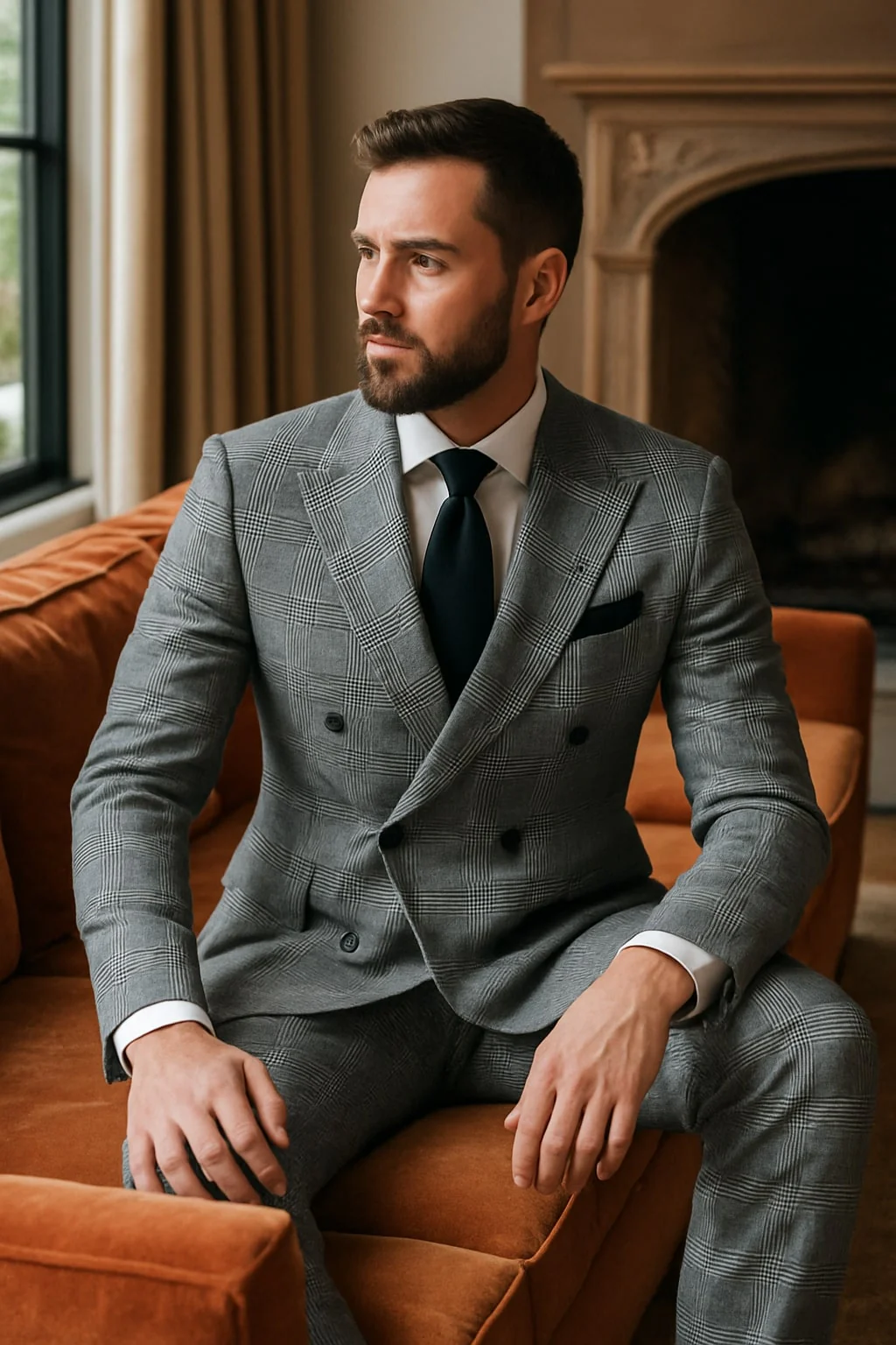 Men's Grey Glen Plaid Double-Breasted Suit ƒ?? Classic Prince of Wales Check Two-Piece Set By Rossiman - Image 2
