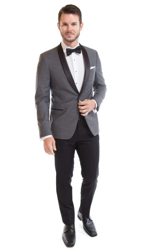 Mens Grey Shawl Lapel Tuxedo Jacket - Image 3
