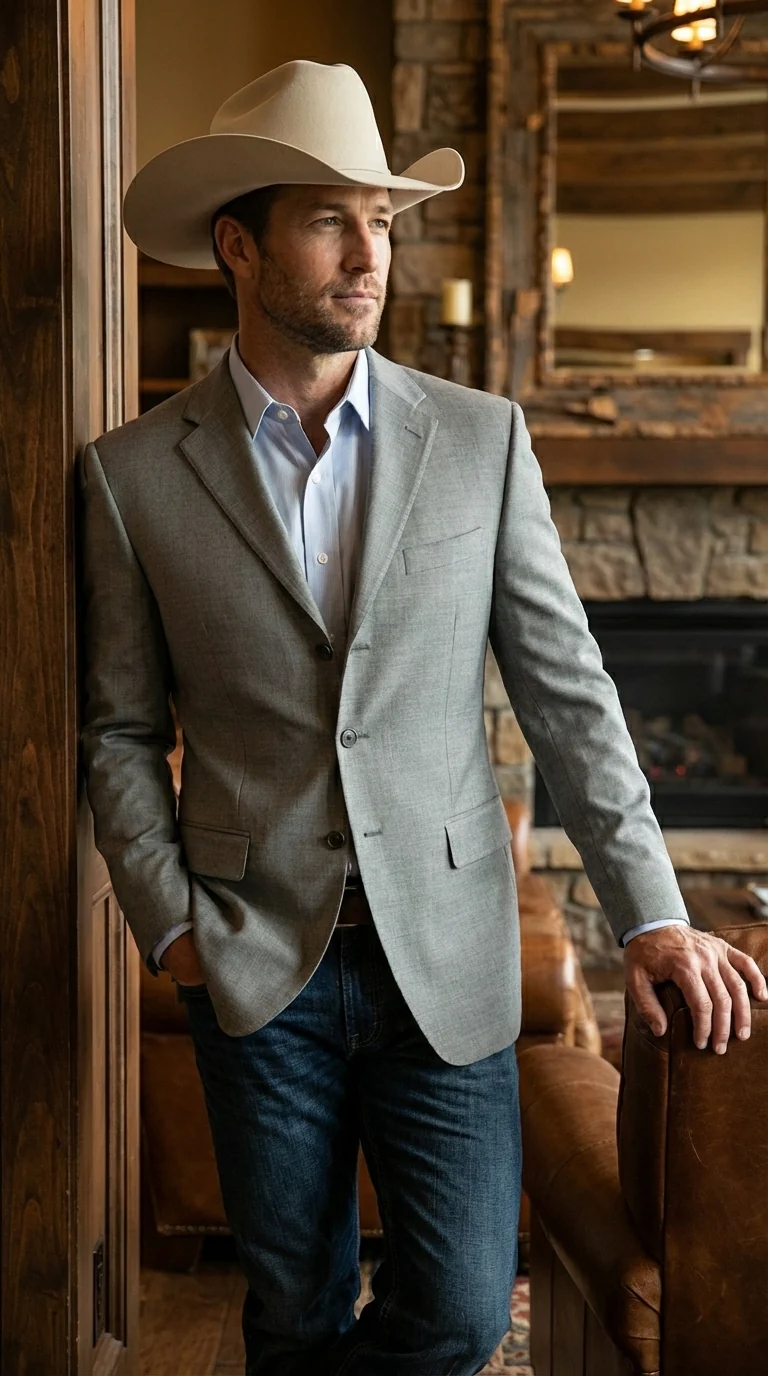 Mens Grey Western Three Button Blazer – Classic Cowboy Style Formal Jacket Business Casual Sport Coat - Image 10