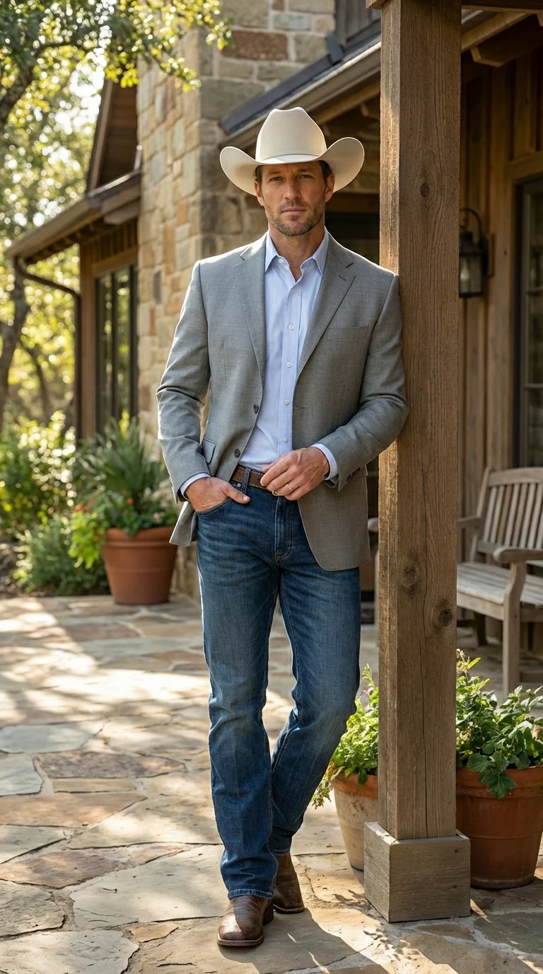 Mens Grey Western Three Button Blazer – Classic Cowboy Style Formal Jacket Business Casual Sport Coat - Image 12