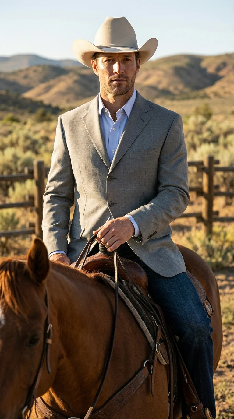 Mens Grey Western Three Button Blazer – Classic Cowboy Style Formal Jacket Business Casual Sport Coat - Image 14