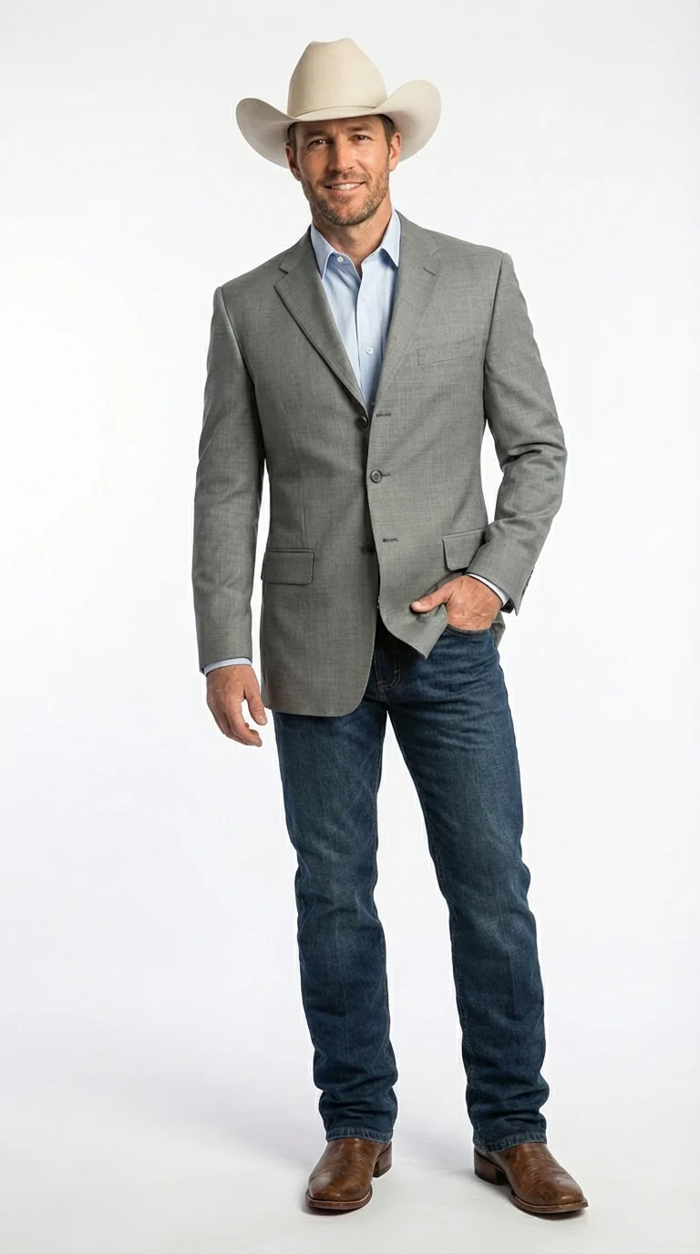 Mens Grey Western Three Button Blazer – Classic Cowboy Style Formal Jacket Business Casual Sport Coat - Image 3