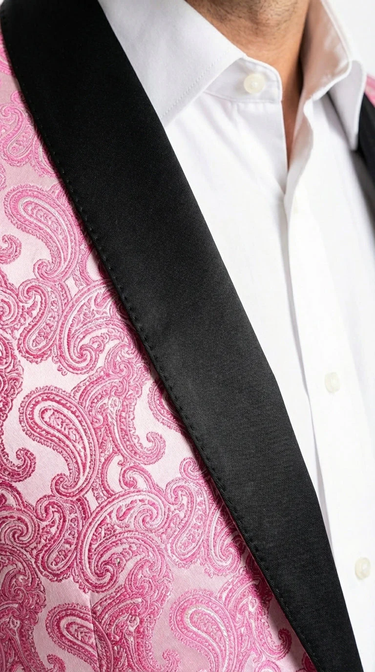 Mens Hot Pink Paisley Western Blazer Jacket – Stylish Pattern Formal Blazer with Black Shawl Lapel for Party, Wedding Cowboy Sportcoat - Image 14