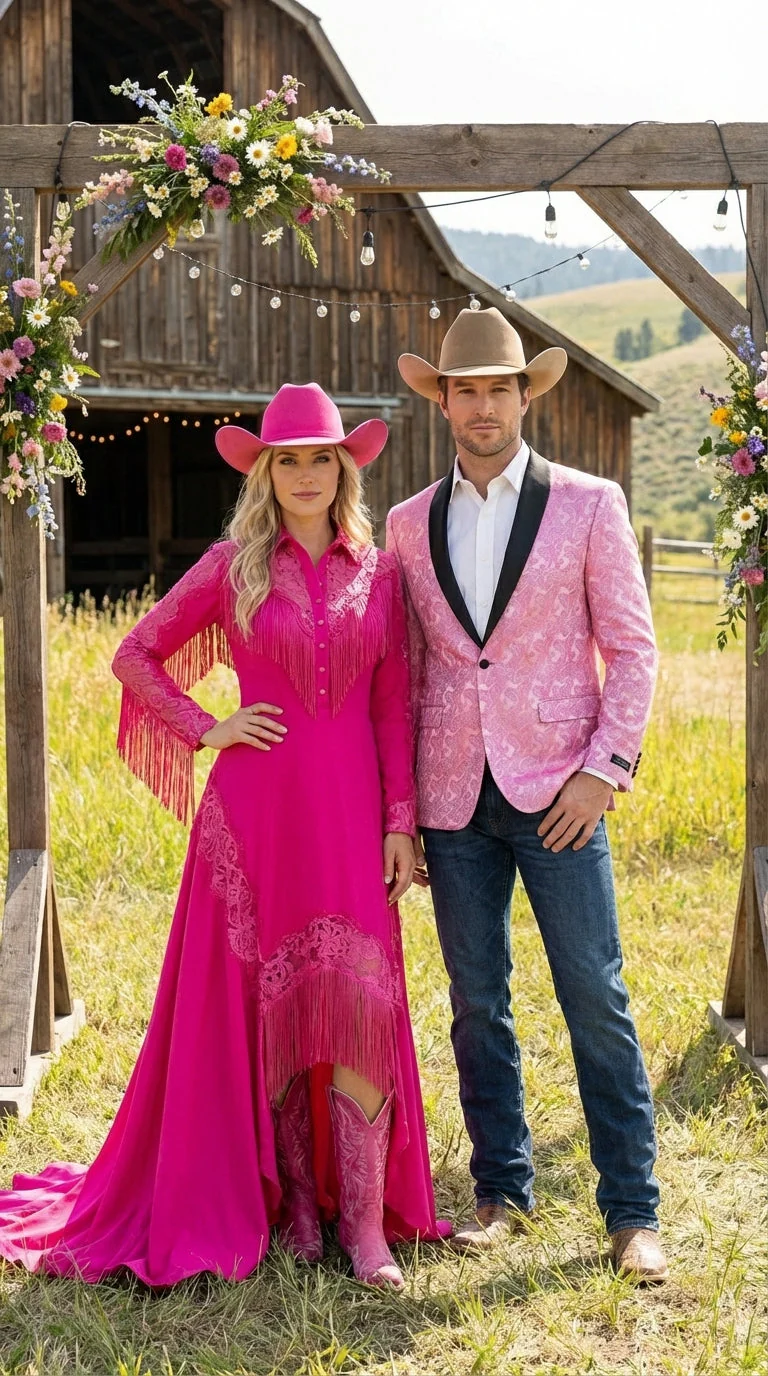 Mens Hot Pink Paisley Western Blazer Jacket – Stylish Pattern Formal Blazer with Black Shawl Lapel for Party, Wedding Cowboy Sportcoat - Image 6