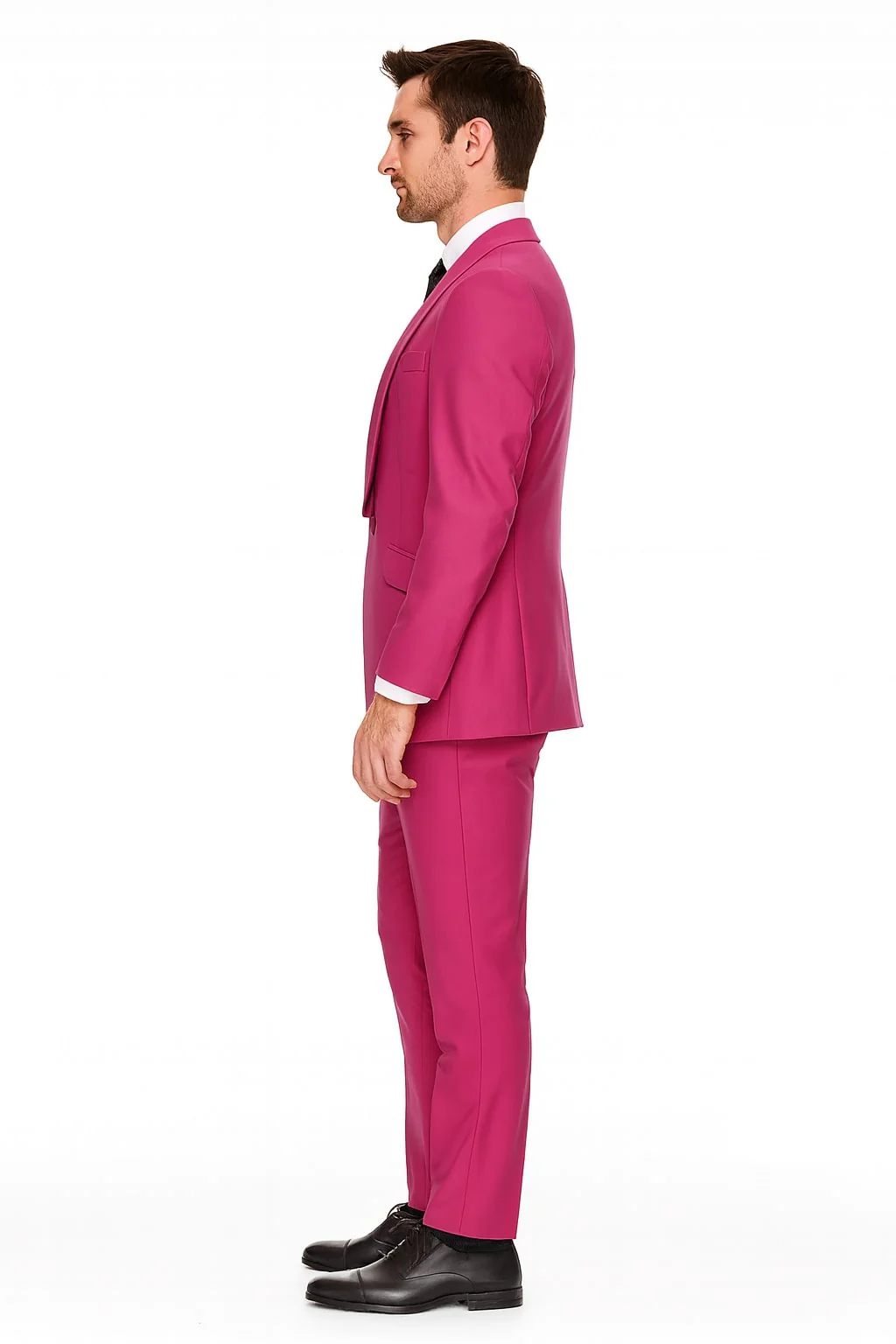 Mens Hot Pink Tuxedo Dinner Jacket + Pants with Shawl Lapel – Slim Fit 2-Piece Suit for Weddings, Proms Suit in Fuchsia Color - Image 3