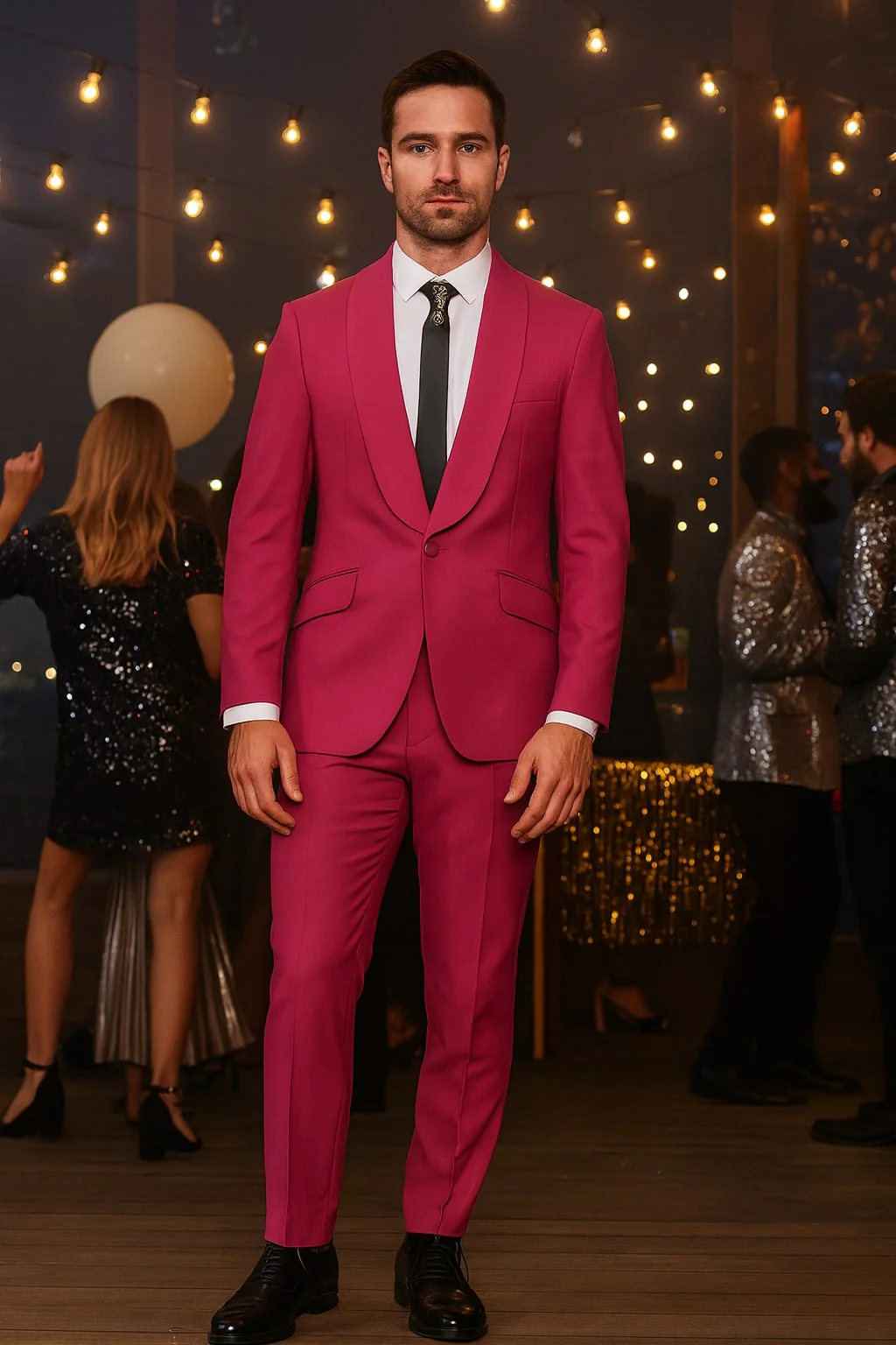 Mens Hot Pink Tuxedo Dinner Jacket + Pants with Shawl Lapel – Slim Fit 2-Piece Suit for Weddings, Proms Suit in Fuchsia Color - Image 4