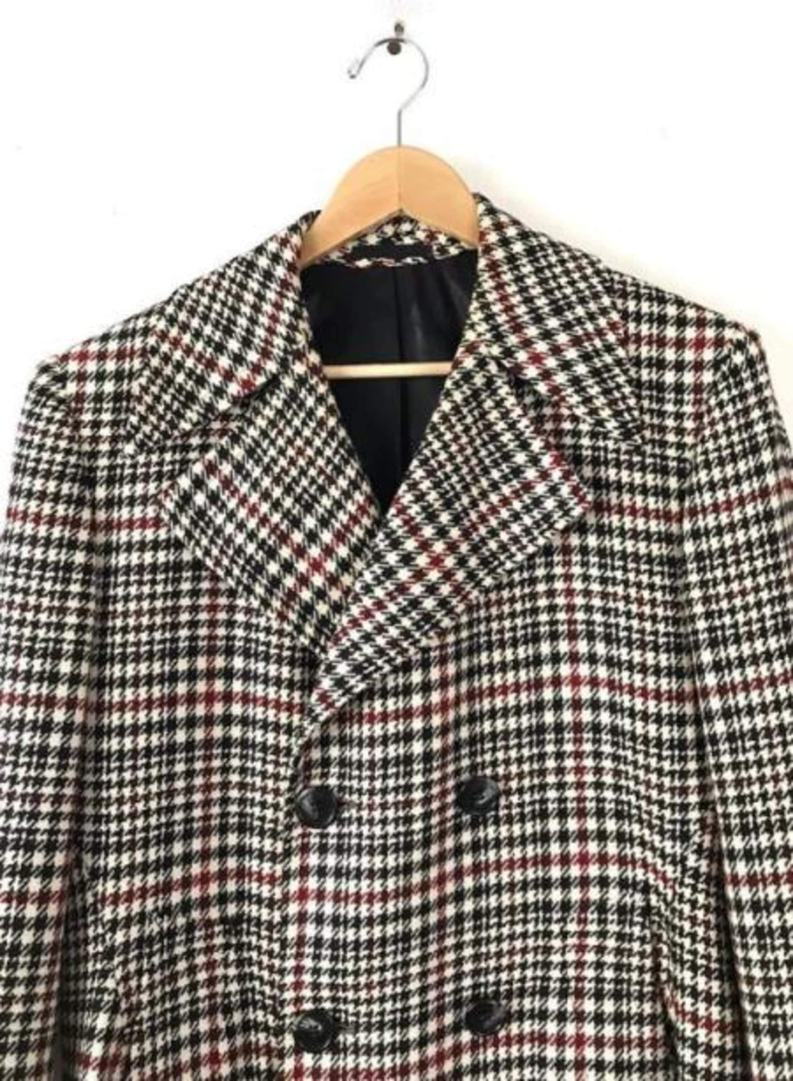 Mens Houndstooth Six Button Front Double Breasted Wool Overcoat - Image 3