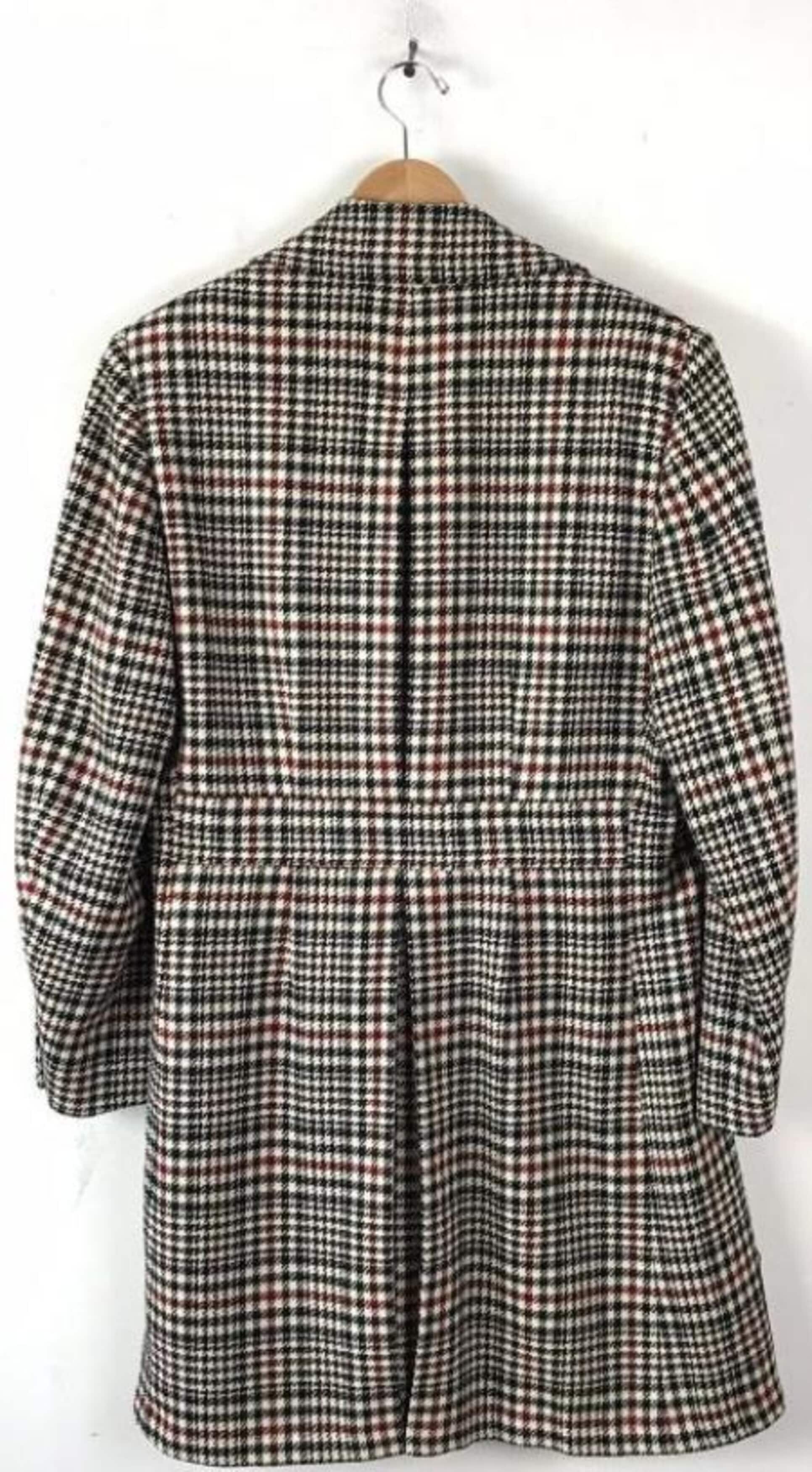 Mens Houndstooth Six Button Front Double Breasted Wool Overcoat - Image 4