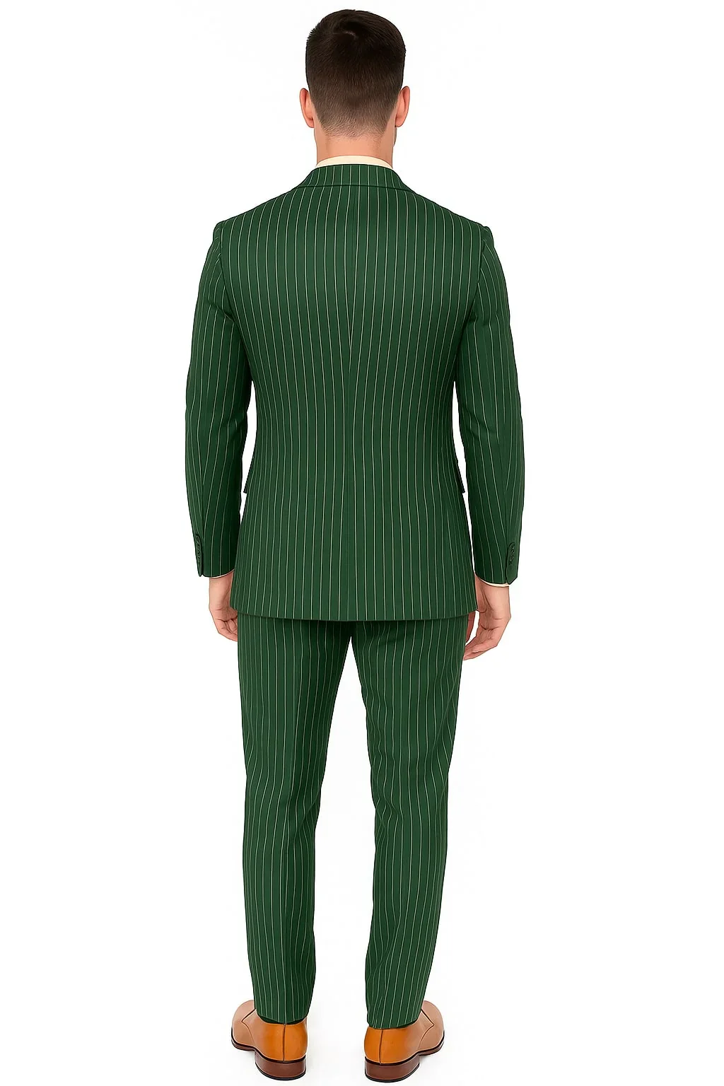 Mens Hunter Green Pinstripe Double-Breasted Suits – Bold 6-Buttons Vintage Gangster Style 1920s Look - Image 2