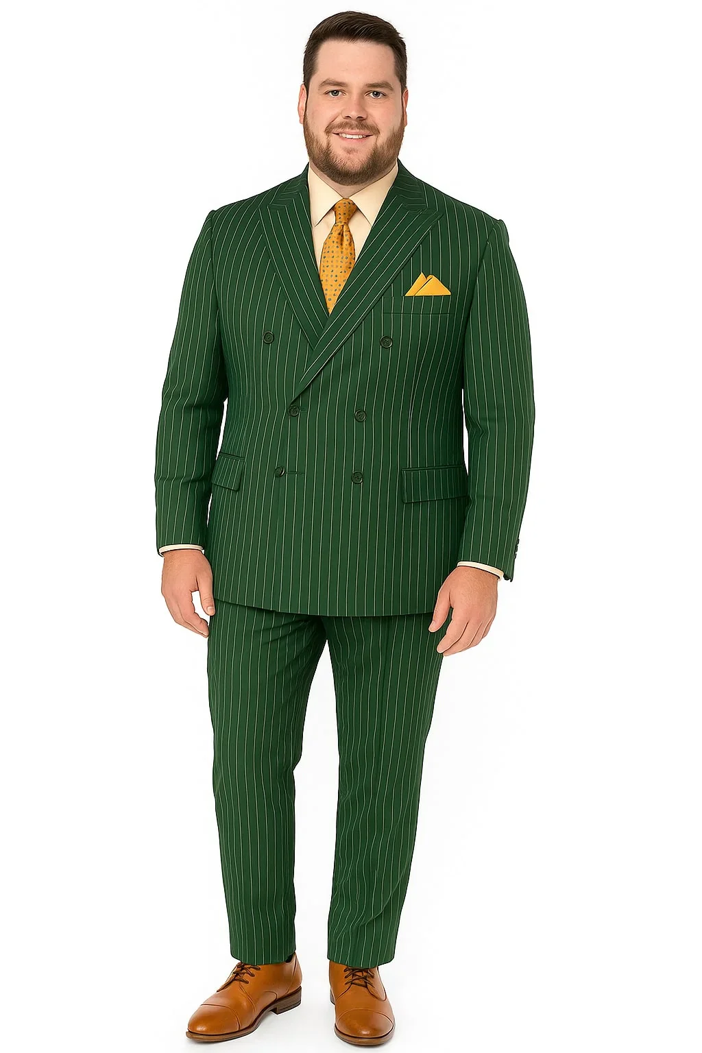 Mens Hunter Green Pinstripe Double-Breasted Suits – Bold 6-Buttons Vintage Gangster Style 1920s Look - Image 4