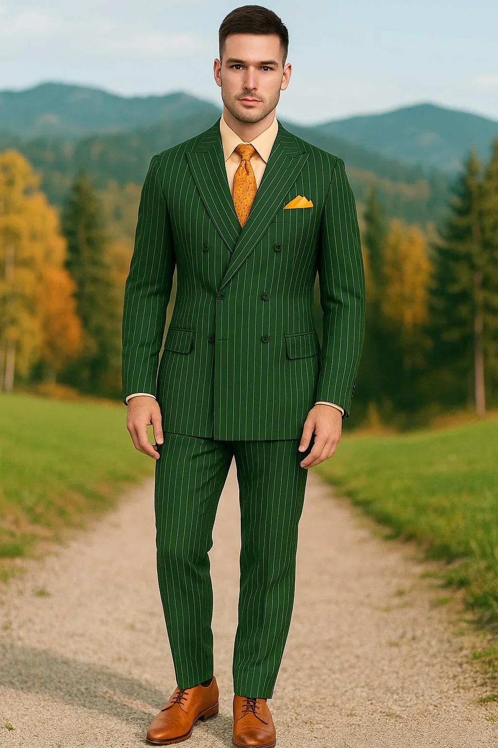 Mens Hunter Green Pinstripe Double-Breasted Suits – Bold 6-Buttons Vintage Gangster Style 1920s Look - Image 5