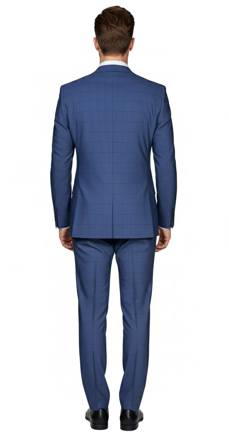 Mens Indigo Navy Blue Windowpane Check Suit – Classic 2-Piece Formal Business and Wedding Wear Set in Cobalt Blue - Image 2