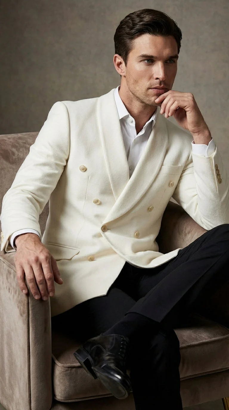 Mens Ivory Dinner Jacket Blazer – Elegant Ivory Cream Off White Formal Blazer Wedding Tuxedo Jacket Evening Wear - Image 15