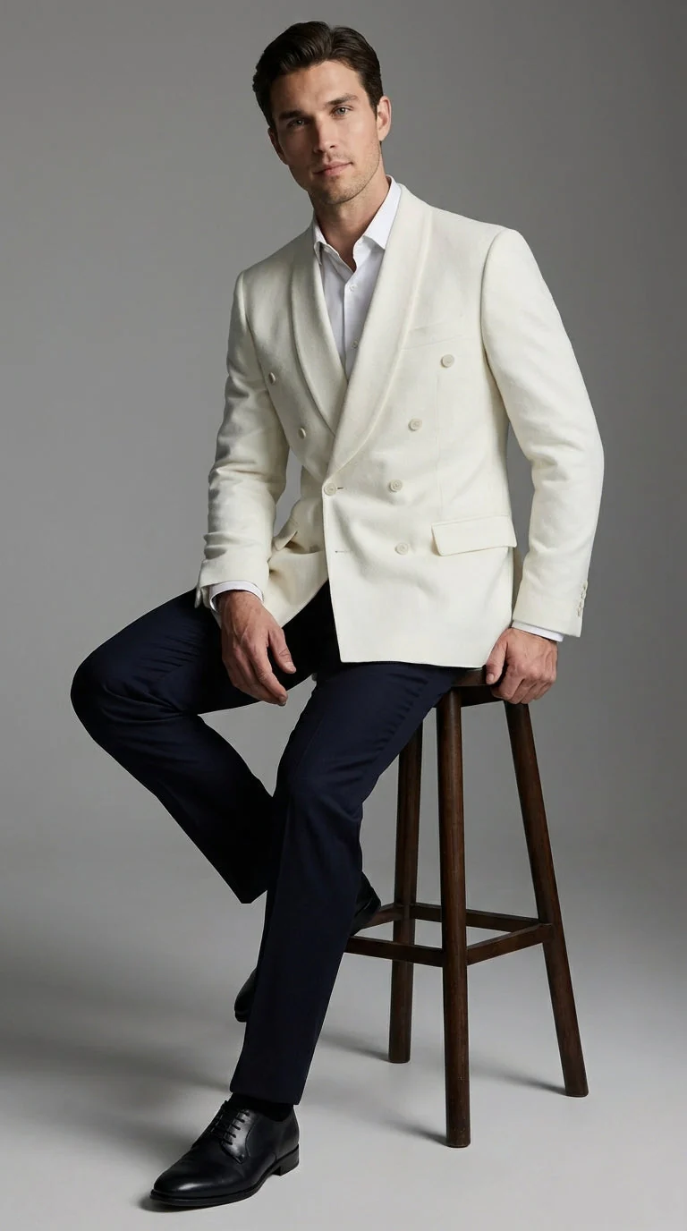 Mens Ivory Dinner Jacket Blazer – Elegant Ivory Cream Off White Formal Blazer Wedding Tuxedo Jacket Evening Wear - Image 9
