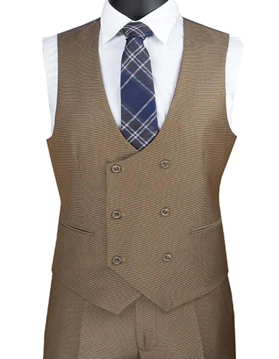 Mens Khaki Color Tuxedo - Mens Modern Fit Double Breasted Khaki Tuxedo Suit - Image 2