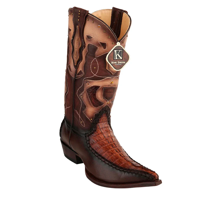 Men's King Exotic Boots Genuine Baby Caiman Tail 3x Toe Brown (495v20107)