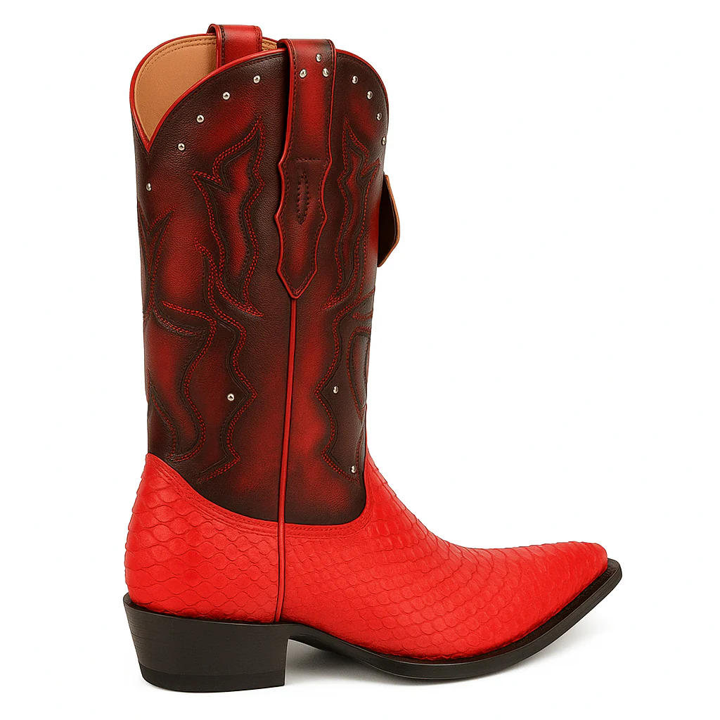 Men's King Exotic Boots Genuine Python 3x Toe Red (495vf5712) - Image 5