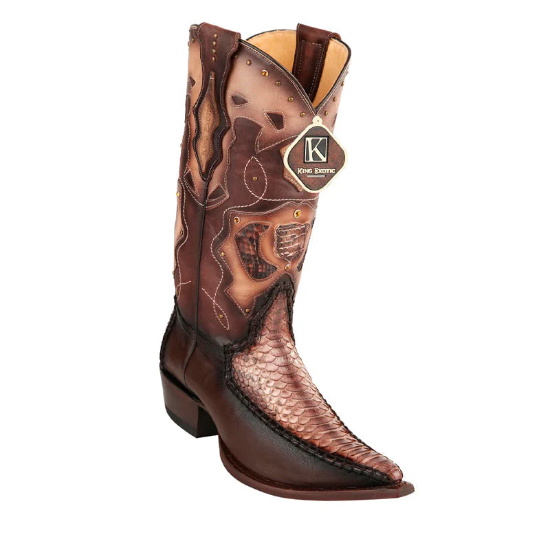 Men's King Exotic Boots Genuine Python 3x Toe Rustic Brown (495V25785 )