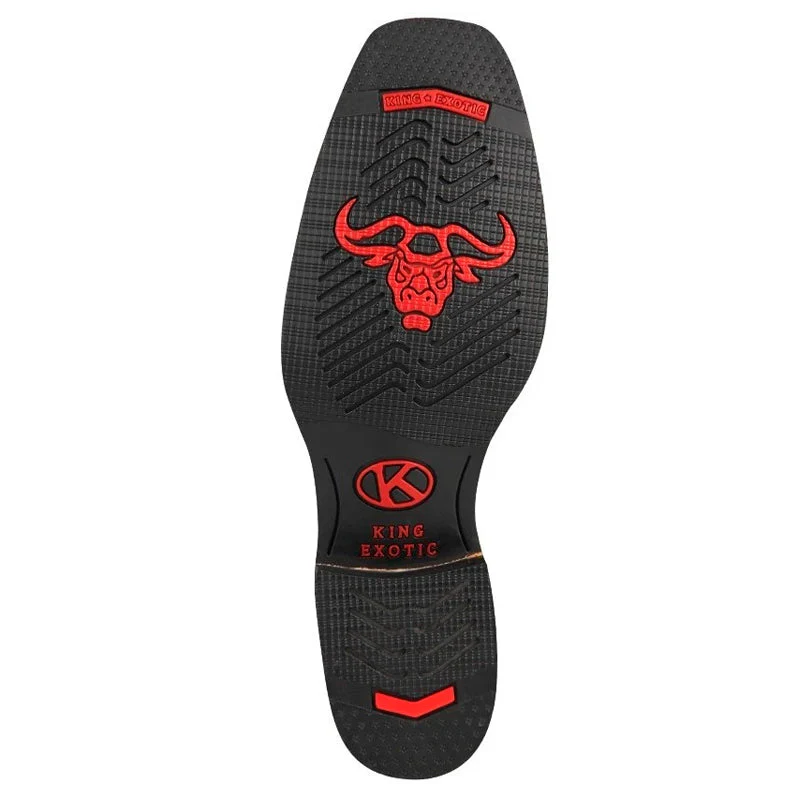 Men's King Exotic Ostrich Leg Boots With Rubber Sole & Saddle Square Toe Black (48160505) - Image 2