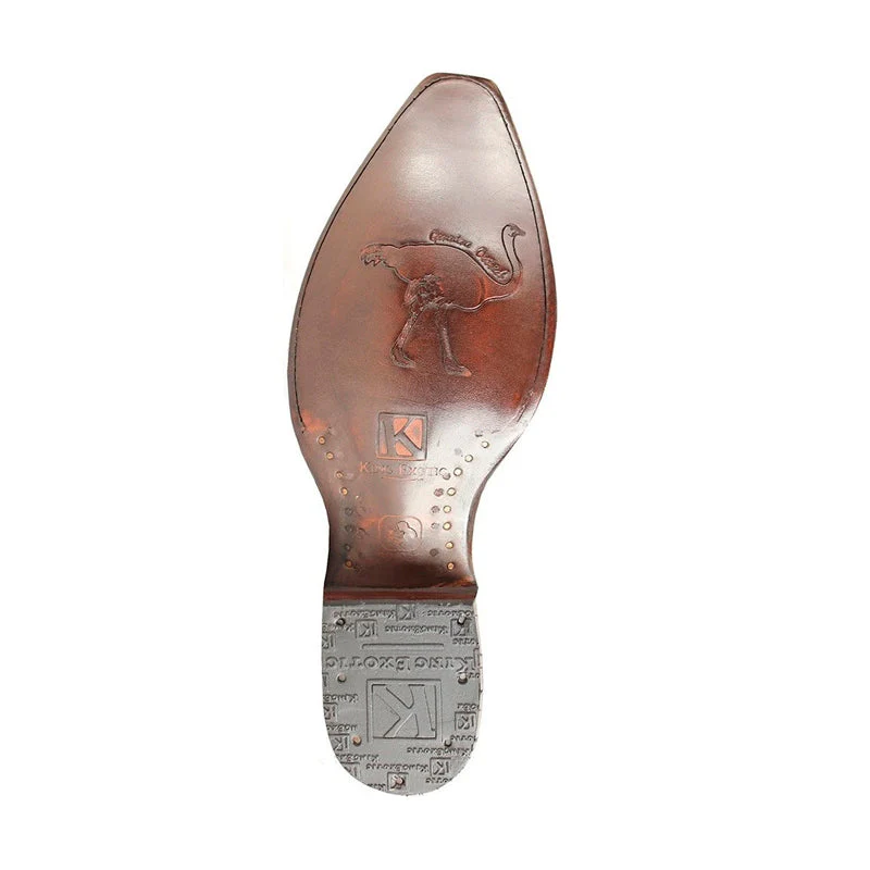 Men's King Exotic Snip Toe Ostrich Leg Boots Handcrafted Grasso Brown (494G0507-) - Image 2