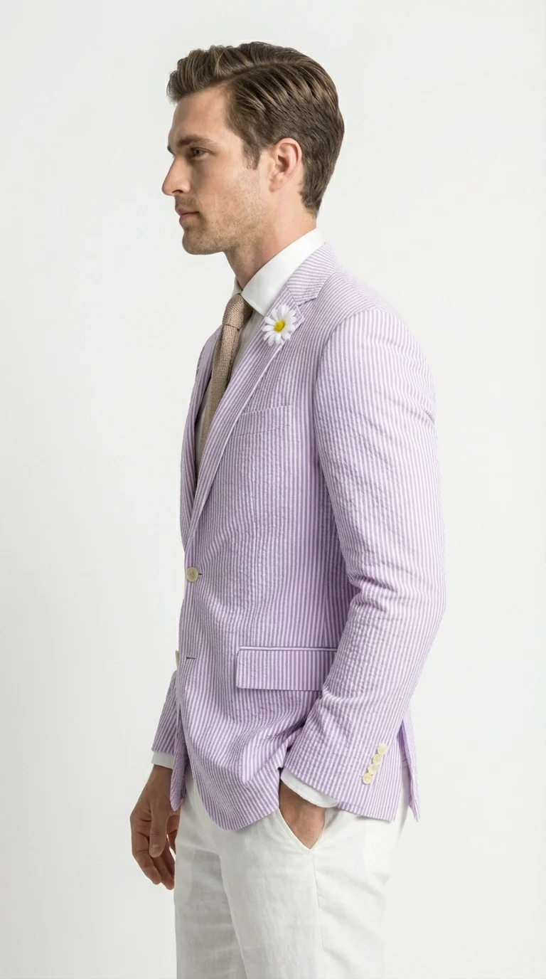 Mens Lavender Seersucker Blazer – Lightweight Striped Summer Sport Coat Casual Smart Formal Jacket - Image 9