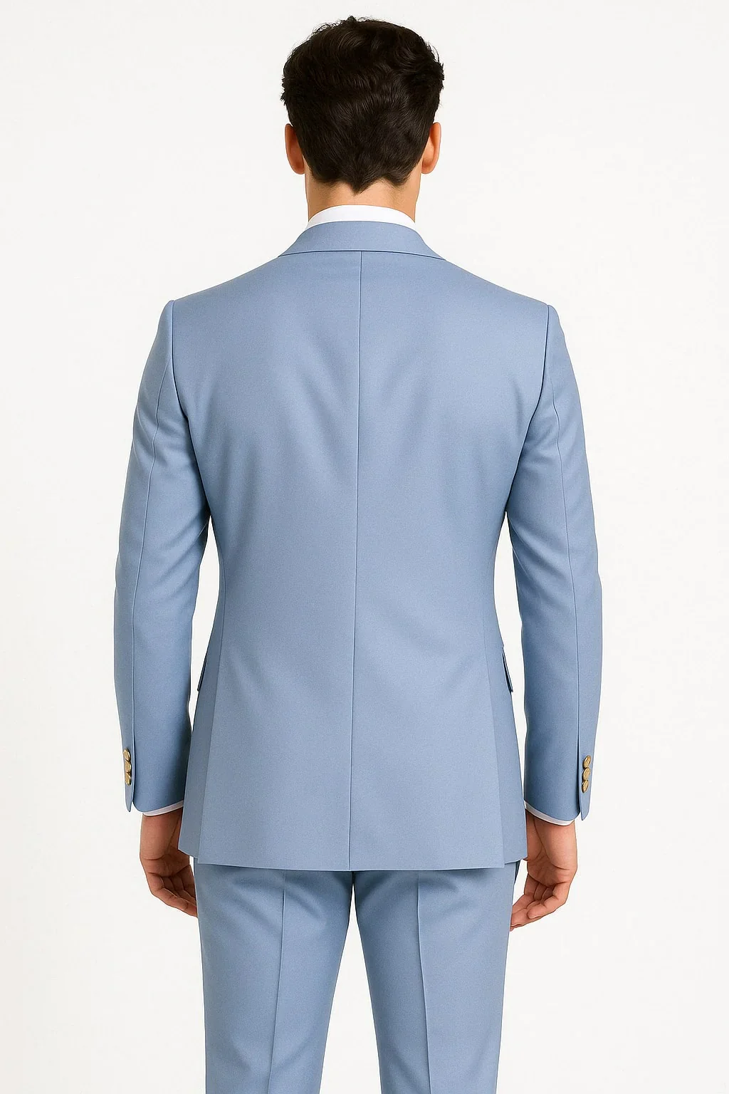 Mens Light Blue Double-Breasted Suits with Gold Button Slim Fit 2-Piece Formal Set in Sky Blue Color - Image 2
