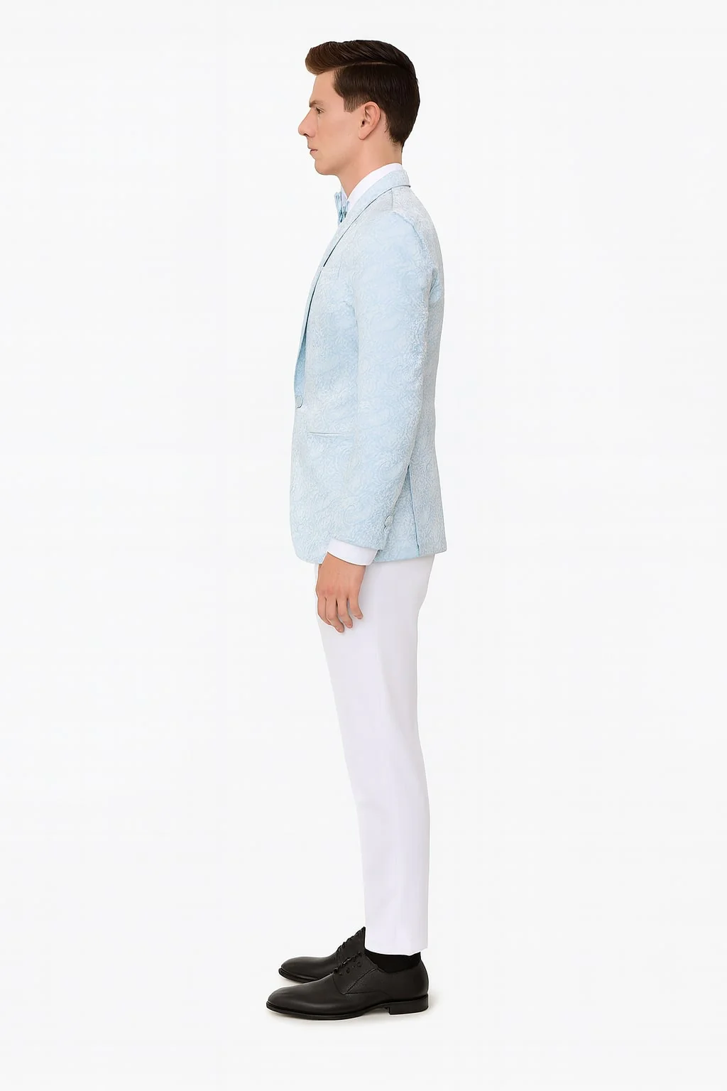 Mens Light Blue Paisley Tuxedo Jacket with Matching Bow Tie – Slim Fit Blazer for Weddings, Prom, and Formal Events - Image 3