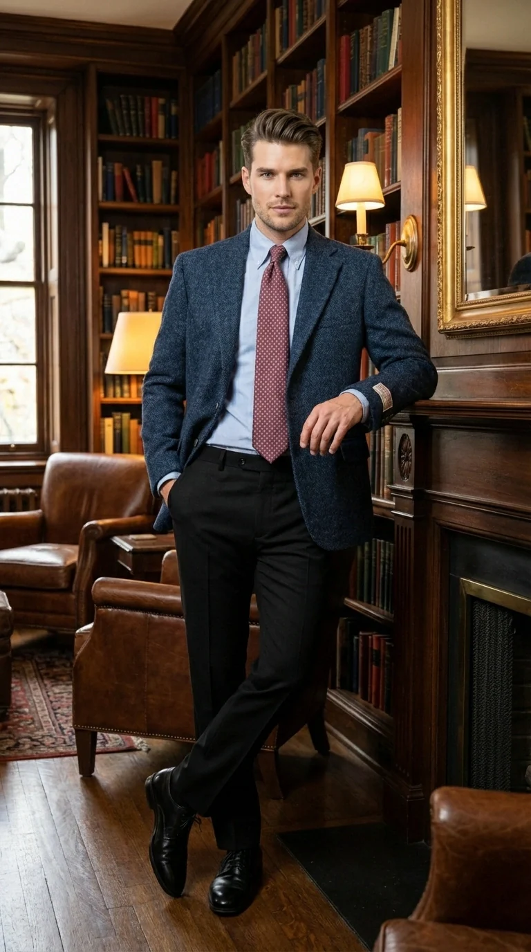 Mens Light Blue Tweed Blazer Sport Coat – Classic Herringbone Jacket Formal Business Casual Smart Outerwear in indigo cobalt blue - Image 14