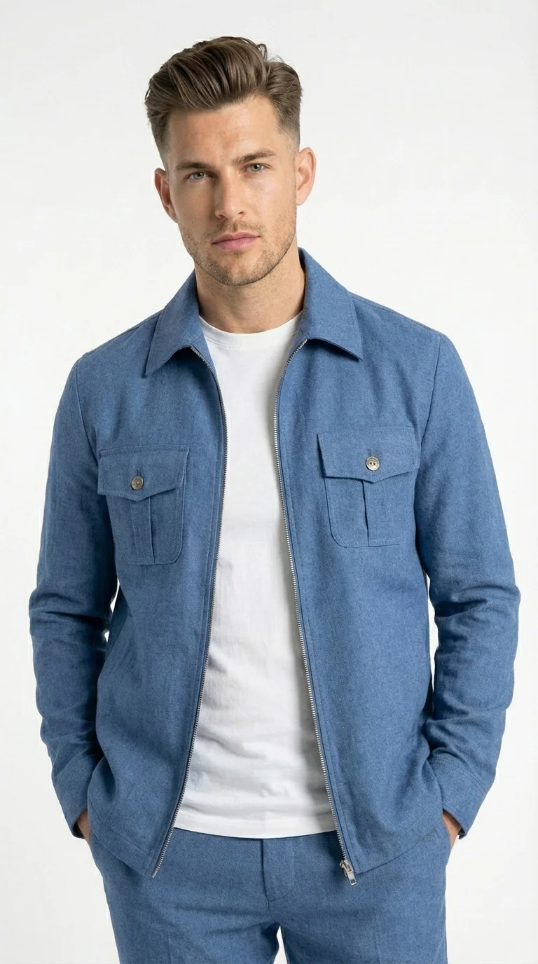 Mens Light Blue Walking Suit Set – Safair Military Casual Jacket and Pants Outfit for Travel, Vacation, Streetwear - Image 12