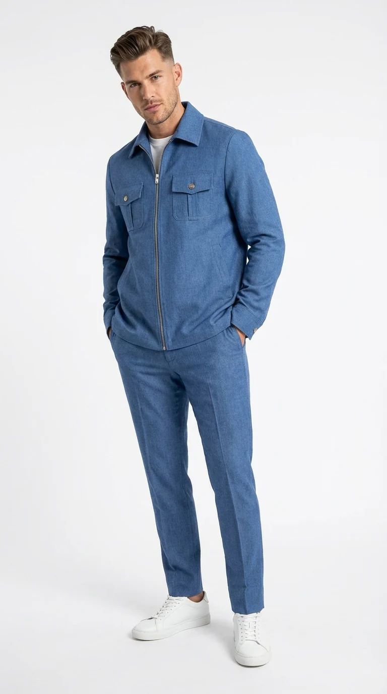 Mens Light Blue Walking Suit Set – Safair Military Casual Jacket and Pants Outfit for Travel, Vacation, Streetwear - Image 2