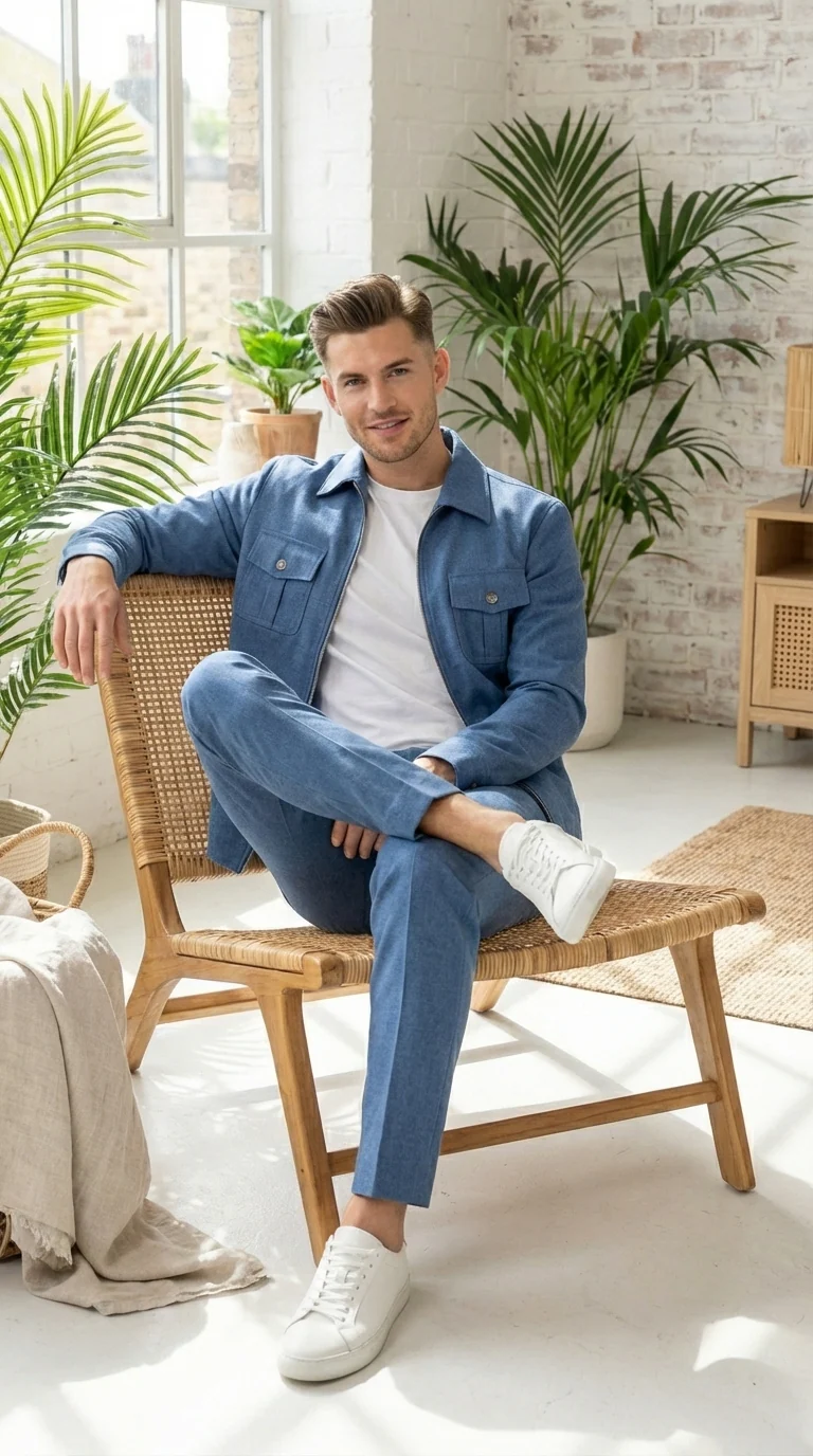 Mens Light Blue Walking Suit Set – Safair Military Casual Jacket and Pants Outfit for Travel, Vacation, Streetwear - Image 7