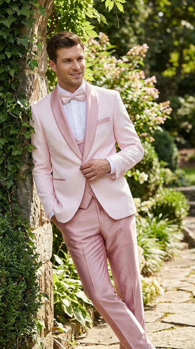 Men's Light Pink 3 Piece Tuxedo Suit Set | Shawl Lapel Formal Wedding Prom Dinner Suit in Rose Gold Color - Image 5