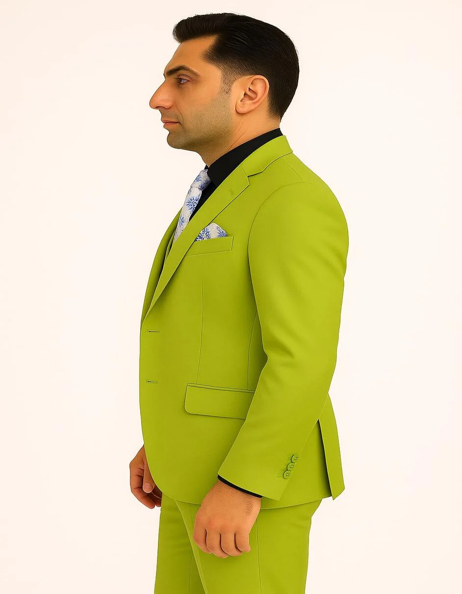 Men's Lime Green Three-Piece Suit with Floral Tie ƒ?? Slim Fit Tuxedo for Weddings & Parties - Image 2