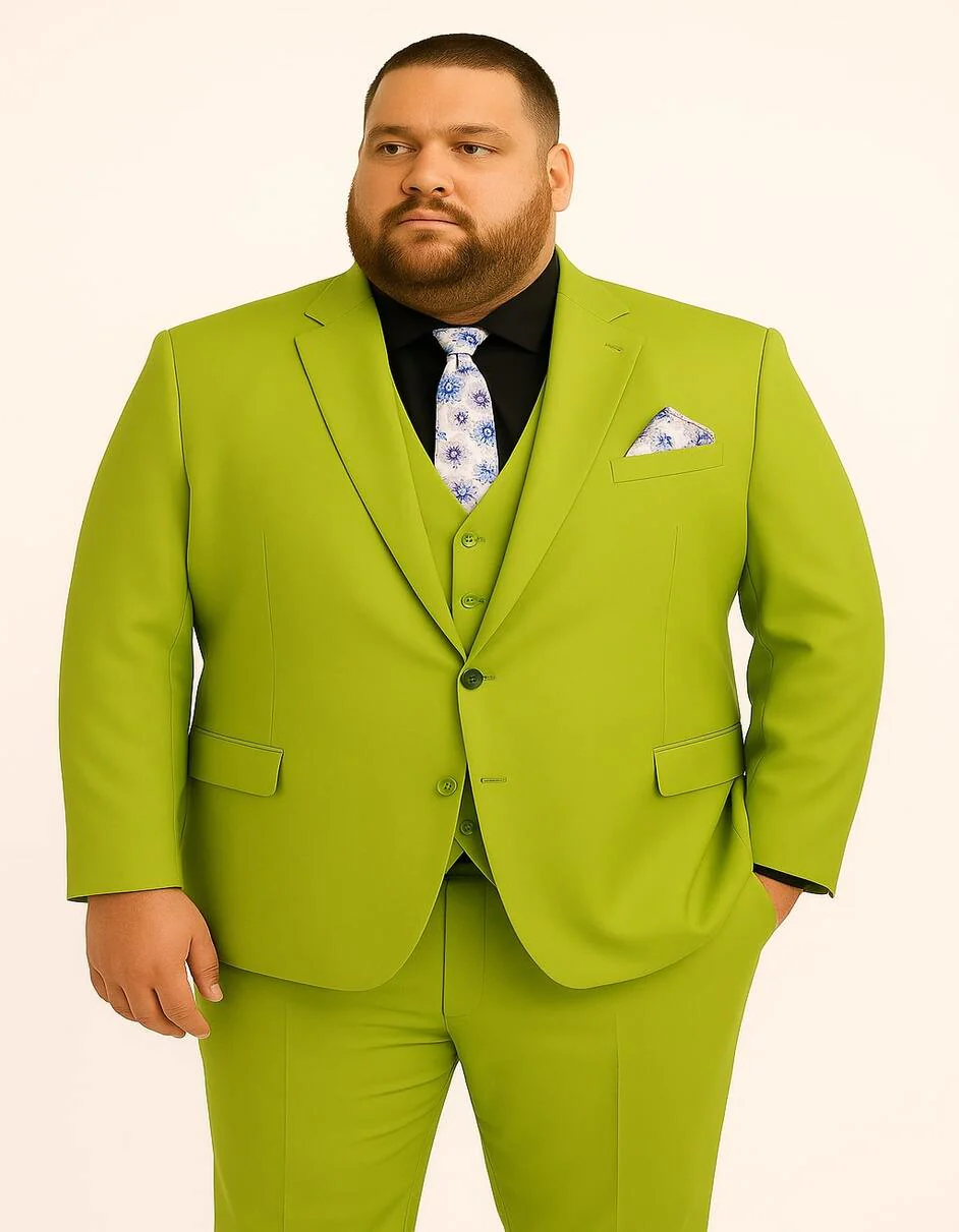 Men's Lime Green Three-Piece Suit with Floral Tie ƒ?? Slim Fit Tuxedo for Weddings & Parties - Image 4
