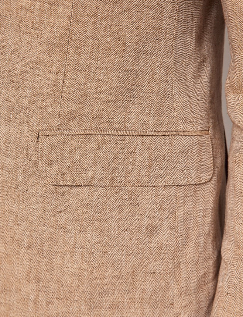 Mens Linen Suit For Beach Wedding - Summer  Suit in Beige Herringbone - Image 4