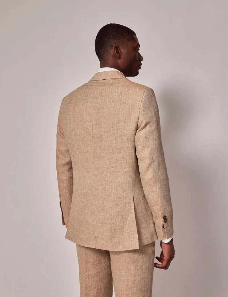 Mens Linen Suit For Beach Wedding - Summer  Suit in Beige Herringbone - Image 5