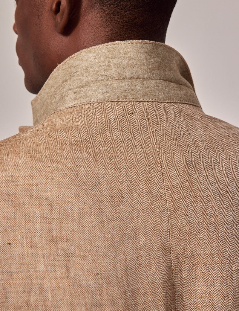Mens Linen Suit For Beach Wedding - Summer  Suit in Beige Herringbone - Image 6