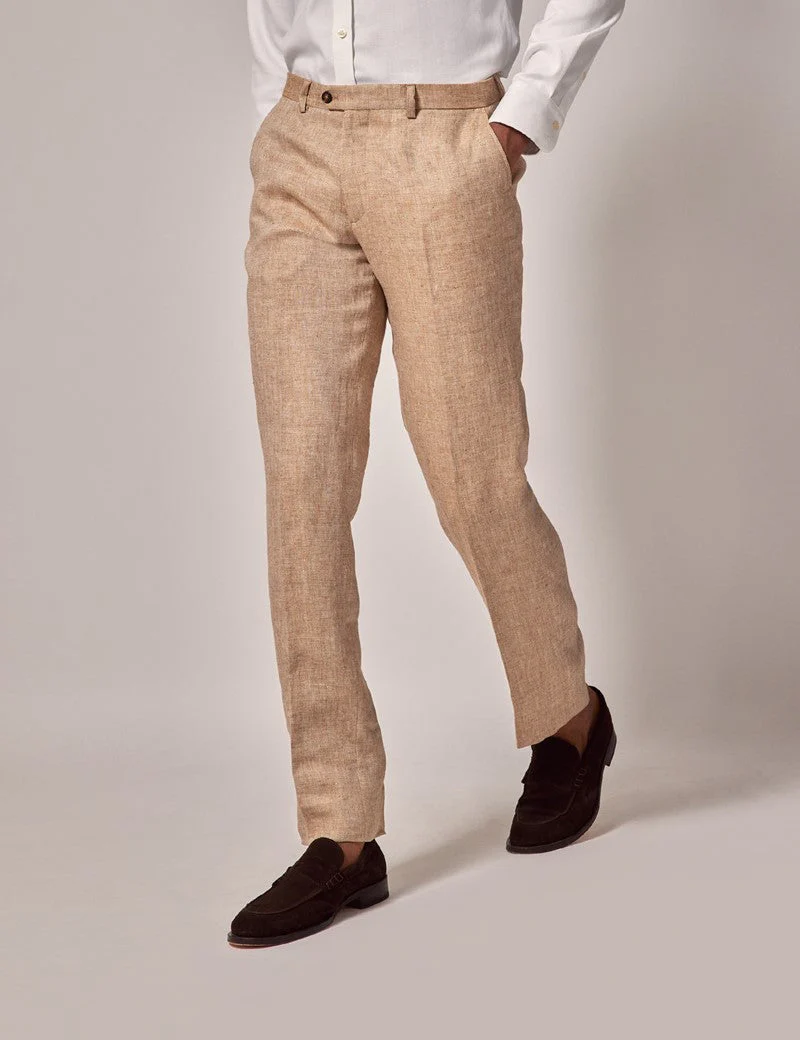 Mens Linen Suit For Beach Wedding - Summer  Suit in Beige Herringbone - Image 8