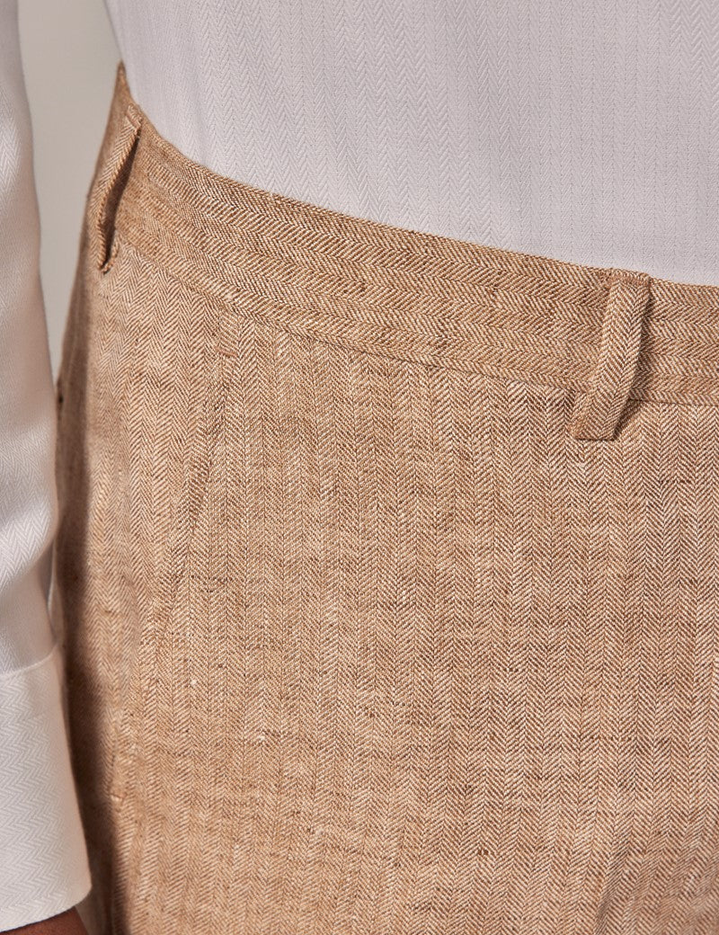 Mens Linen Suit For Beach Wedding - Summer  Suit in Beige Herringbone - Image 9