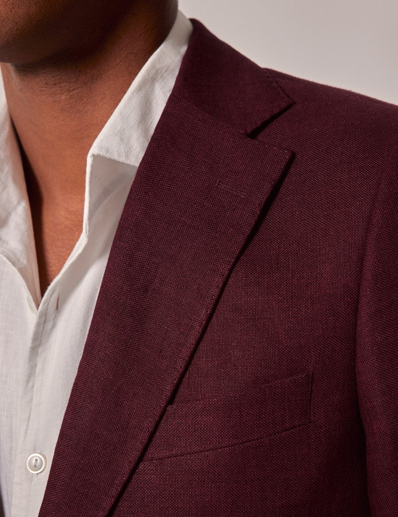 Mens Linen Suit For Beach Wedding - Summer Suit in Burgundy - Image 3