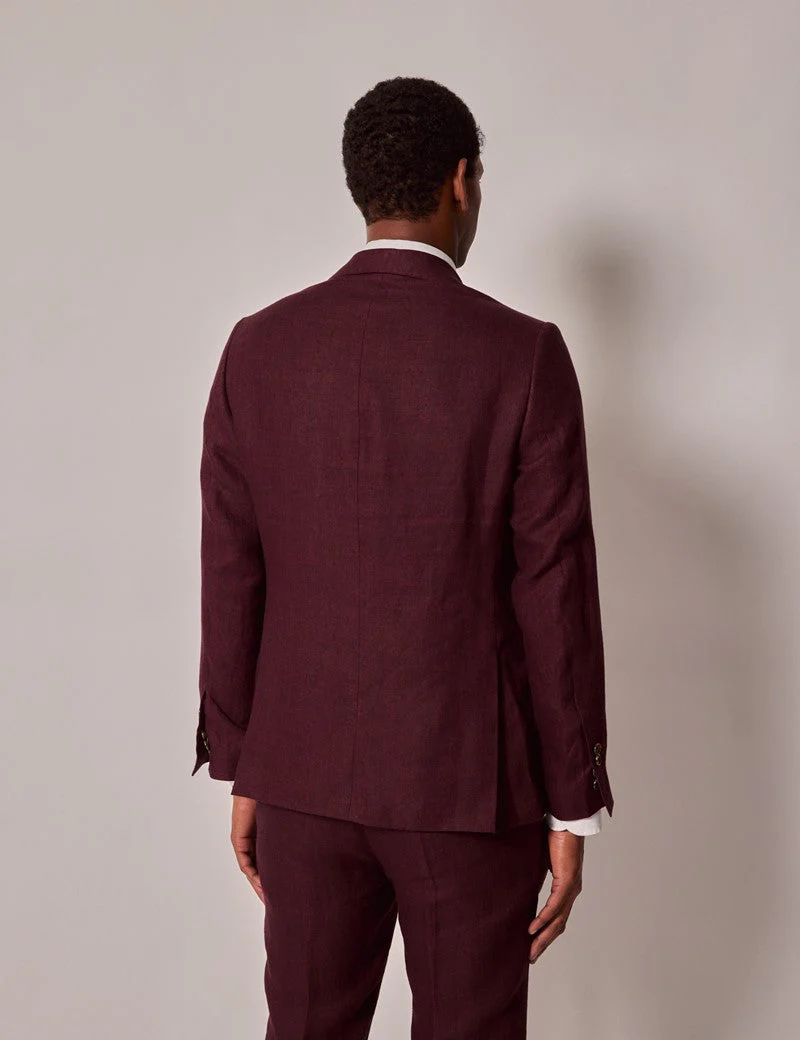 Mens Linen Suit For Beach Wedding - Summer Suit in Burgundy - Image 5