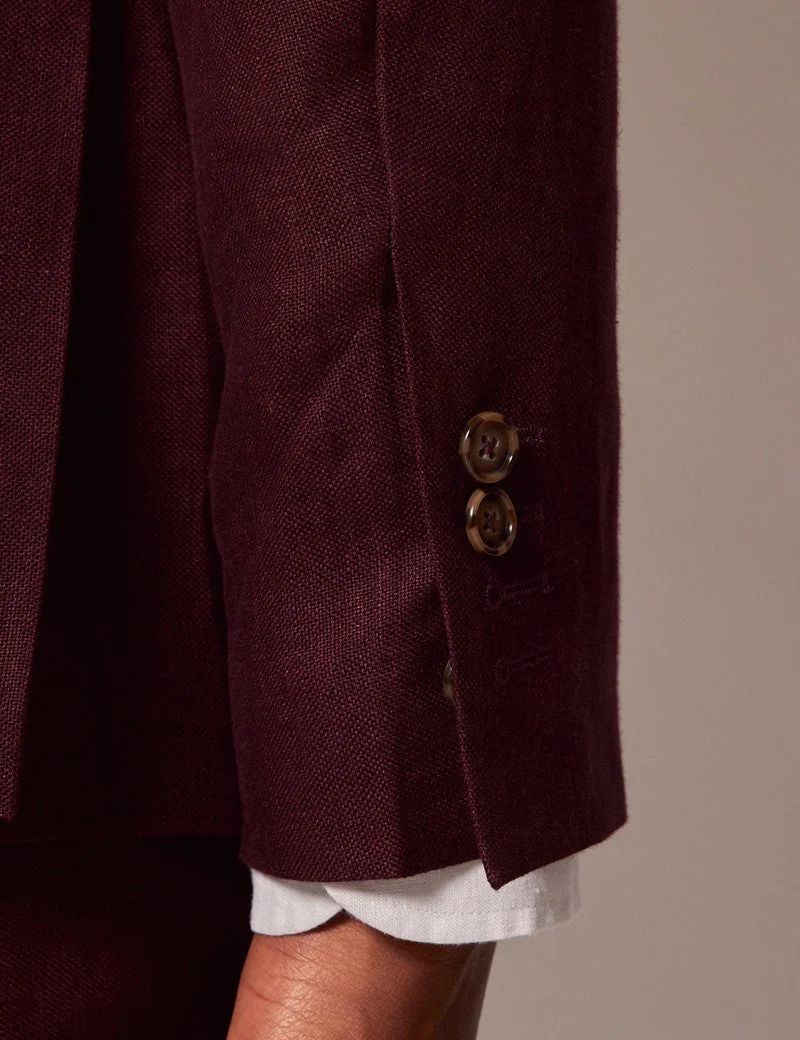 Mens Linen Suit For Beach Wedding - Summer Suit in Burgundy - Image 6
