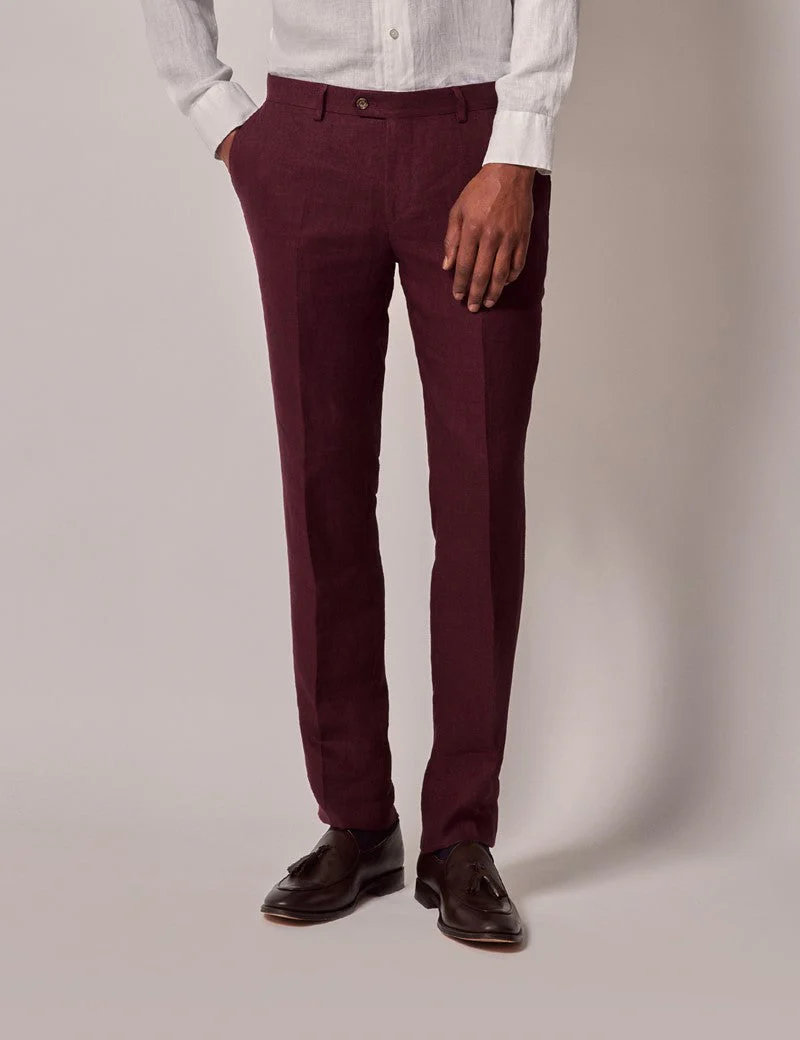 Mens Linen Suit For Beach Wedding - Summer Suit in Burgundy - Image 7