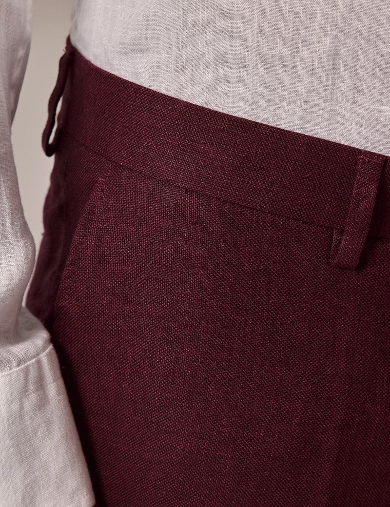 Mens Linen Suit For Beach Wedding - Summer Suit in Burgundy - Image 8