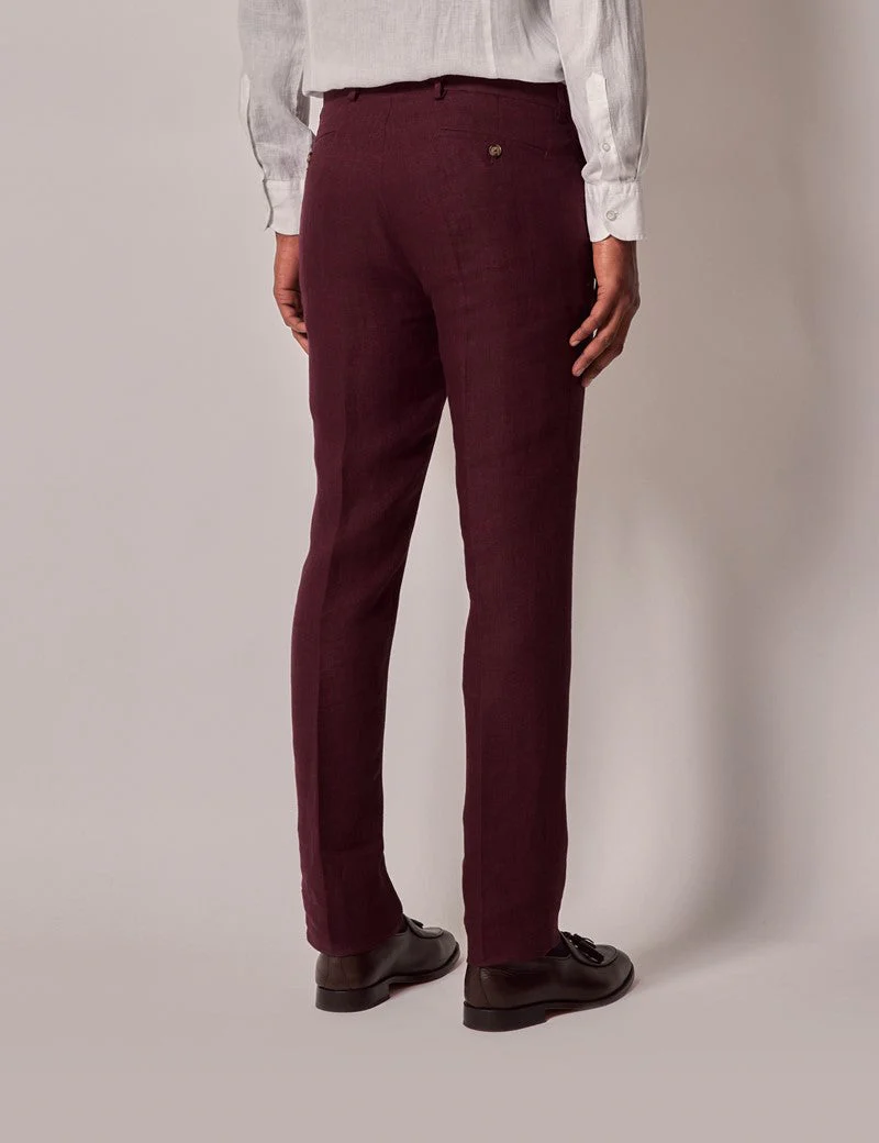 Mens Linen Suit For Beach Wedding - Summer Suit in Burgundy - Image 9