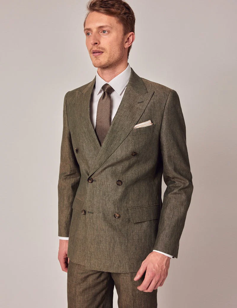Mens Linen Suit For Beach Wedding - Summer  Suit in Dark Green Tailored Fit - Image 3