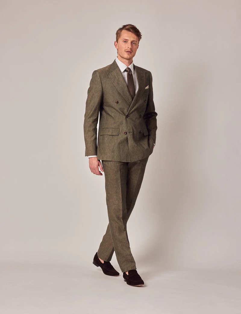 Mens Linen Suit For Beach Wedding - Summer  Suit in Dark Green Tailored Fit - Image 4
